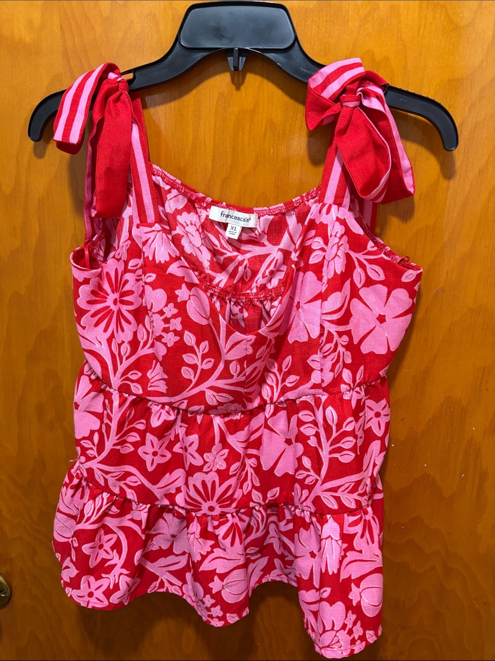 Francesca's Collections Red and Pink Floral Tie-Shoulder Tank